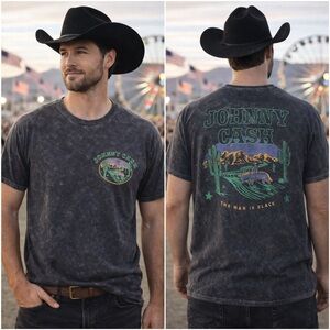 Johnny Cash Graphic T-Shirt Unisex L Black Vintage-Washed Cotton Retro